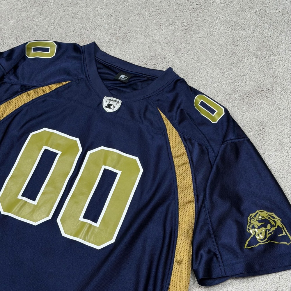 VTG 90s Starter Team Panthers Football Jersey Navy Gold Mens 3XL Made In Macau
